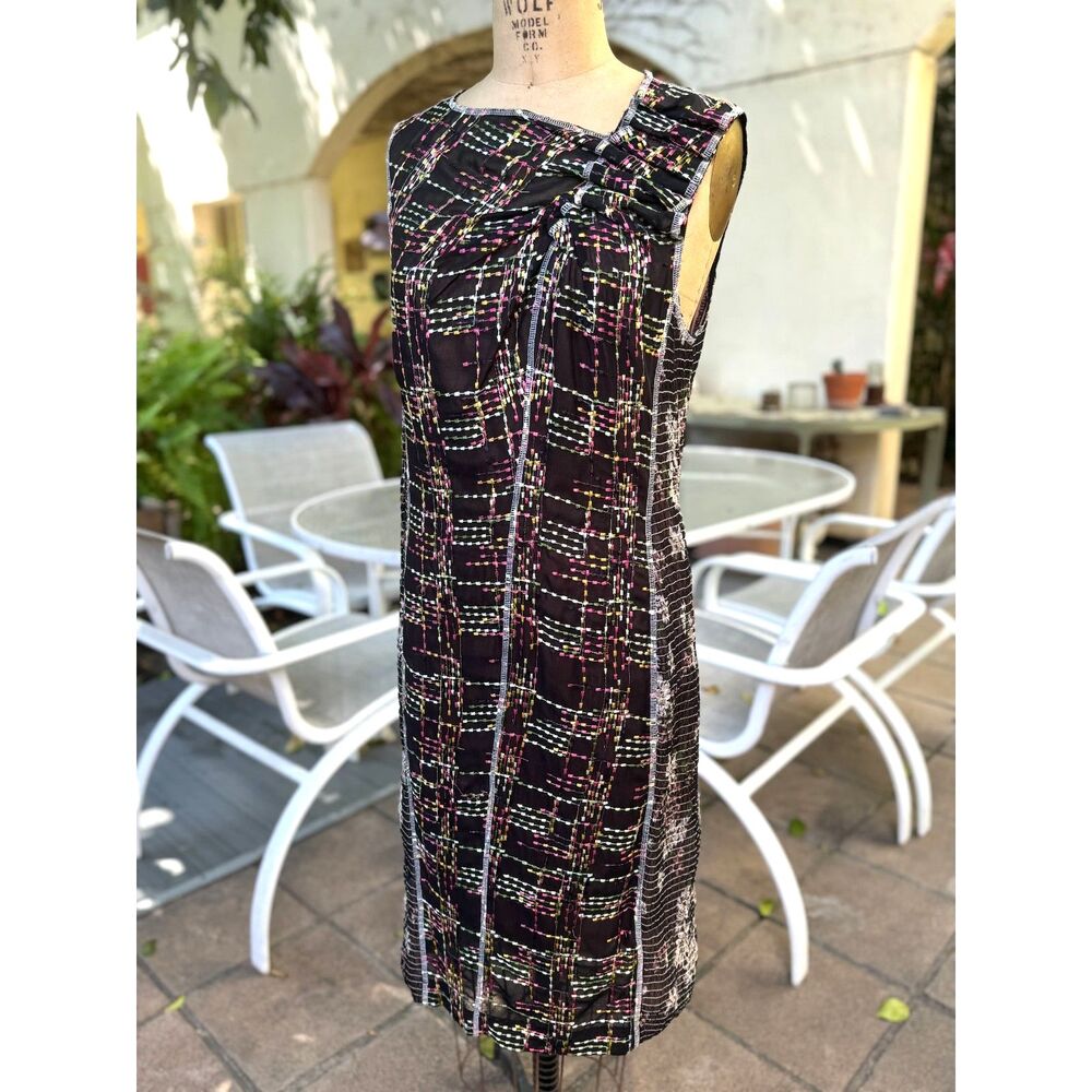 Byron Lars Beauty Mark London Lights Blk Multicolor Sleeveless Sheath Dress SZ 8